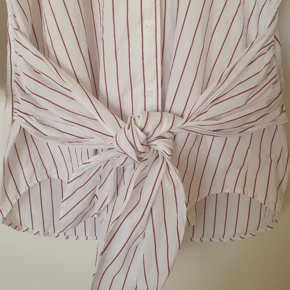Sussan Tie Front Pinstripe Cotton Button Down Shirt Size 14 - Picture 3 of 4
